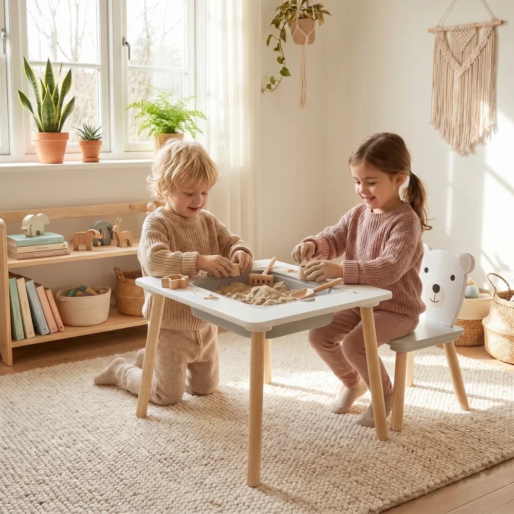 Set masuta si 2 scaune, cu spatiu de activitati, Bear, U-Grow — miniatură