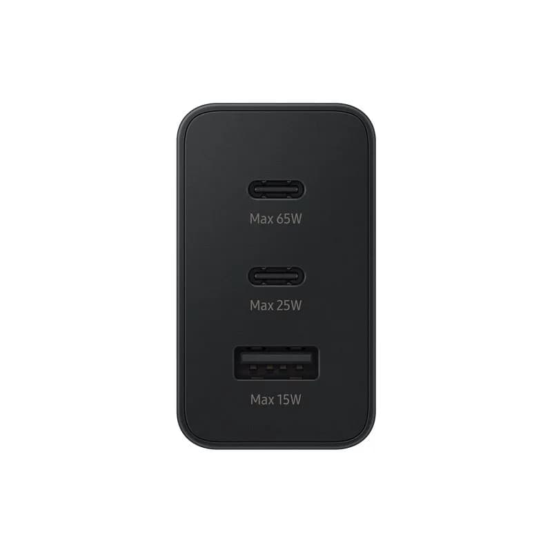 Samsung Power Adapter Trio 65W,2x USB-C,1xUSB-A, Super Fast (without cable); Black "EP-T6530NBEGEU" — miniatură