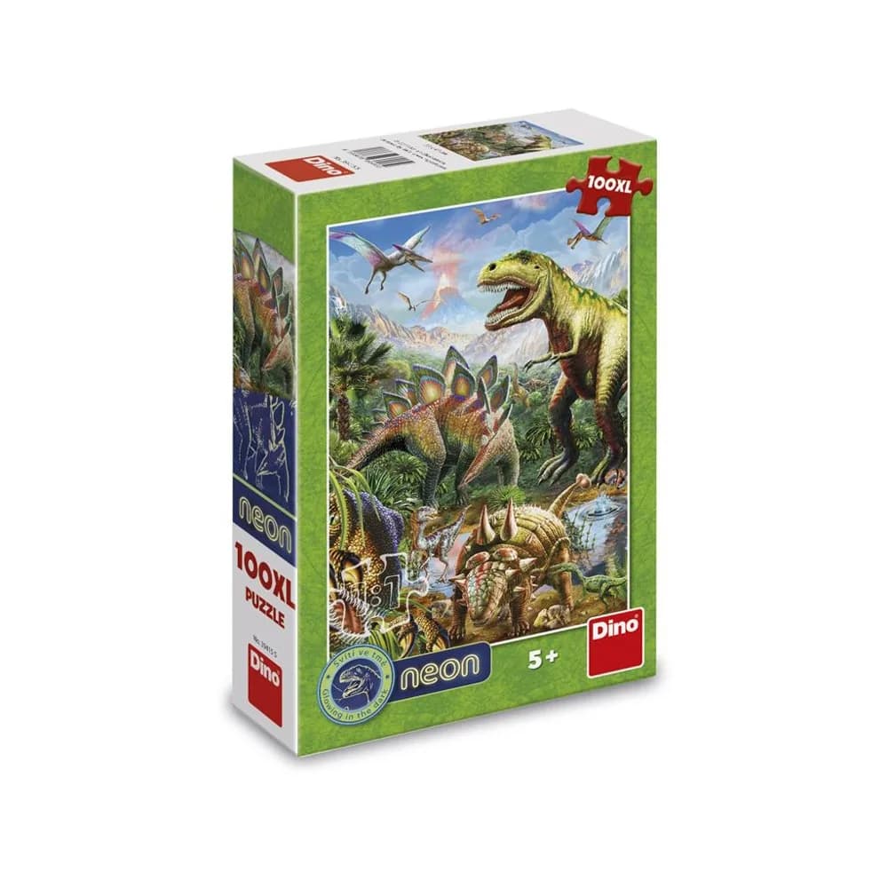 Puzzle 100 piese, neon, Dinozauri - DINO TOYS — miniatură