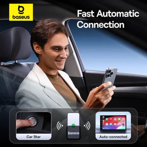 ADAPTOR CARPLAY wireless Baseus SafeJourney, transforma conexiunea Apple carplay cu fir in wireless, BT 5.0, conexiune auto USB Type-C sau USB "C10745100813-00" - 6932172662851 — miniatură