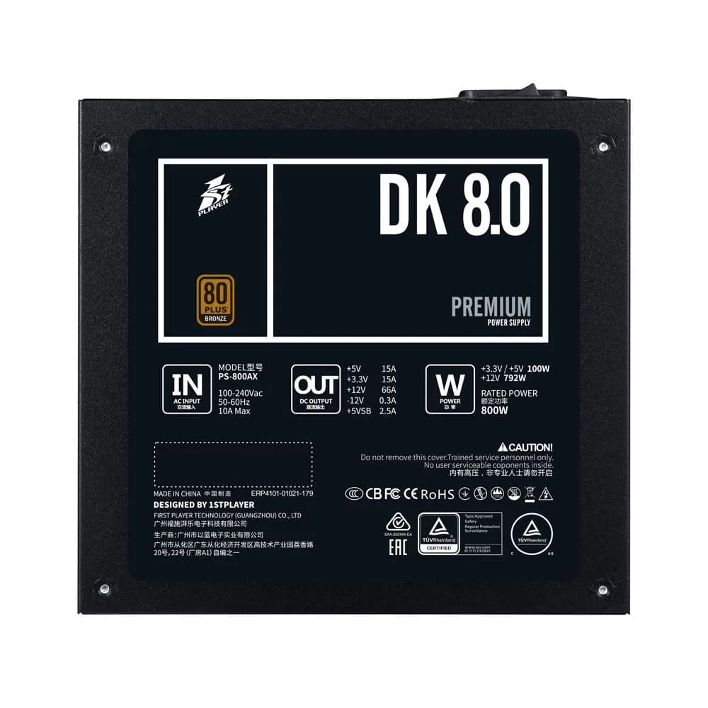 Sursa 1stPLAYER DK PREMIUM, 80 PLUS Bronze, 800 W — miniatură