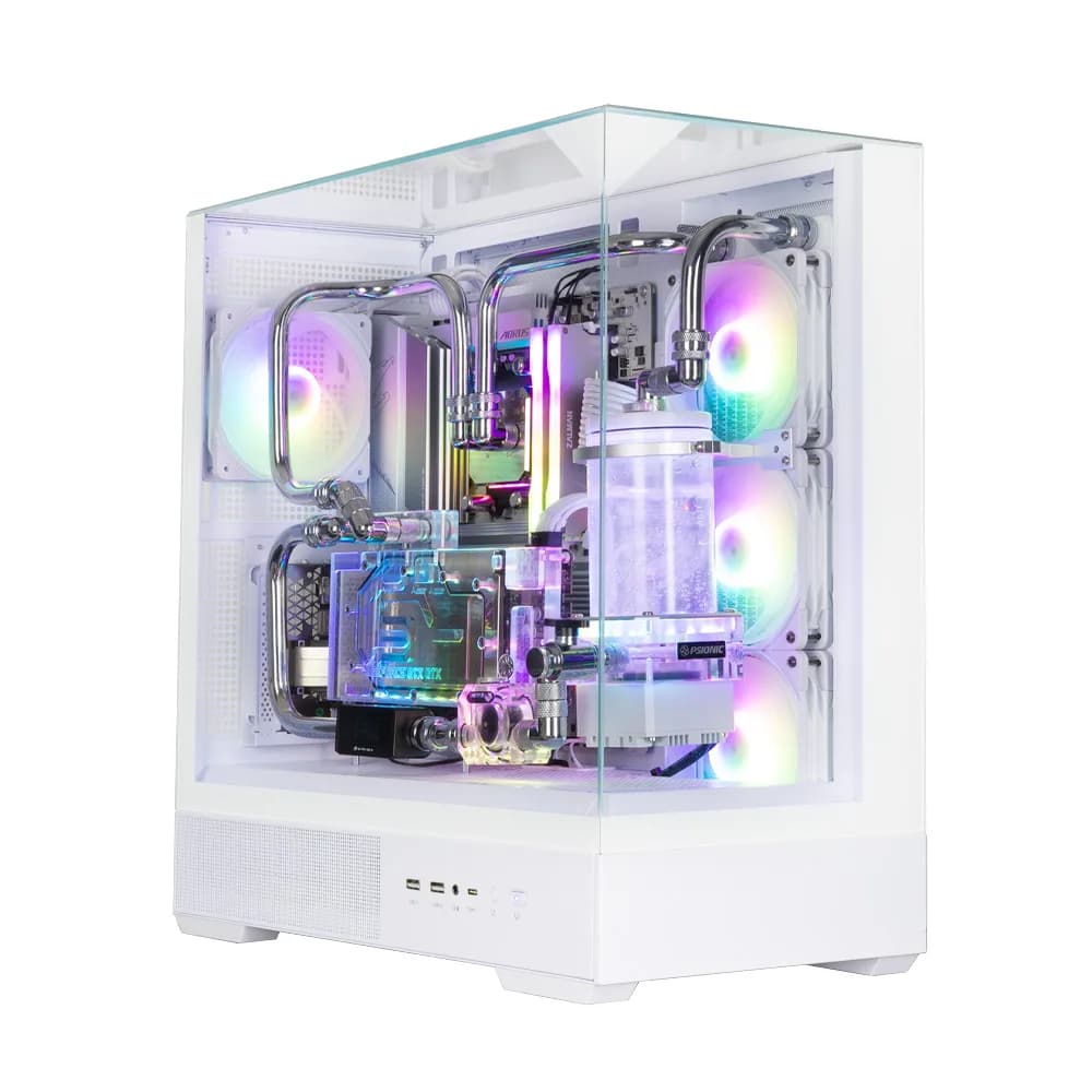 CARCASA Zalman "P40 Prism Plus", middle tower, gaming, fara sursa, suporta 9xfan, 4xfan inclus, PSU shroud, afisaj electronic, USB Type-C x 1, USB 3.1 gen1 x 2, audio+mic, 7 sloturi expansiune, alb, "P40 Prism Plus White" — miniatură