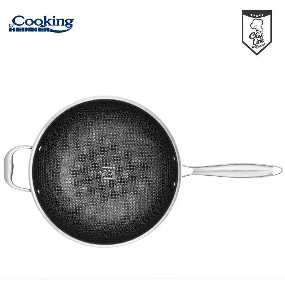 TIGAIE WOK INOX + CAPAC STICLA 30x8.5 CM, 4.5L, TITANIUM3, COOKING BY HEINNER — miniatură