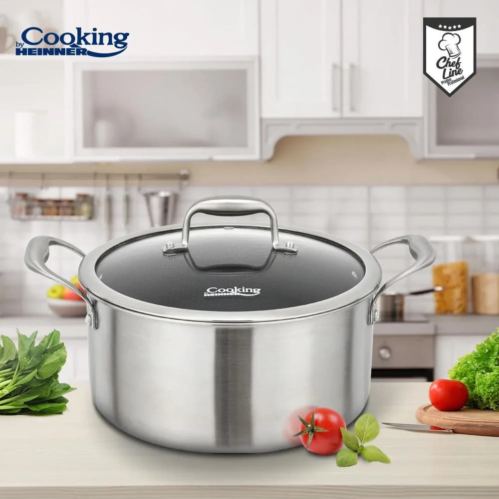 SEMIOALA INOX+CAPAC STICLA IN 3 STRATURI 28x13 CM, 7 L, TITANIUM3, COOKING BY HEINNER — miniatură