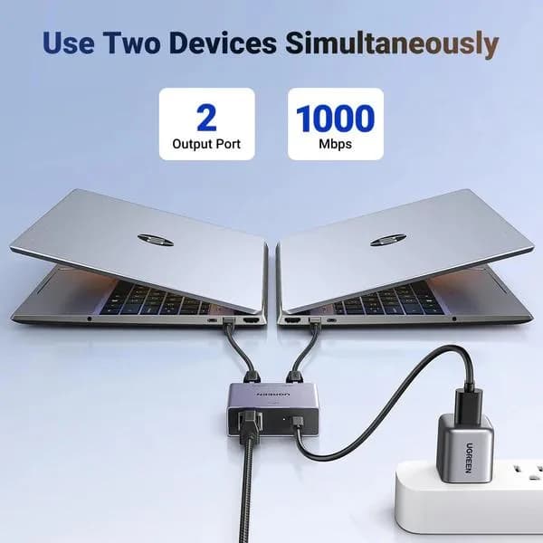SPLITTER RETEA Ugreen, "NW301" 1 la 2 Gigabit 1000 Mbit/s, USB power, pana la 100m, negru, "45311" - 6941876243112 — miniatură
