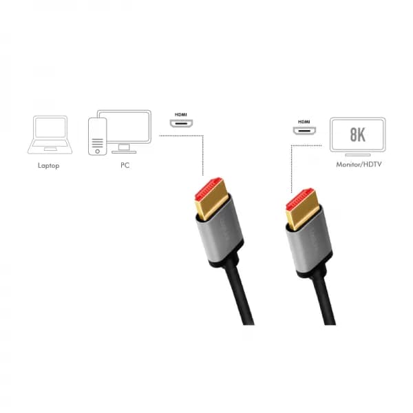 CABLU video LOGILINK, HDMI (T) la HDMI (T) 2.1, 1m, conectori auriti, rezolutie maxima 8K (7680 x 4320) la 60 Hz, aluminiu, triplu ecranaj, negru-gri, "CHA0104" — miniatură