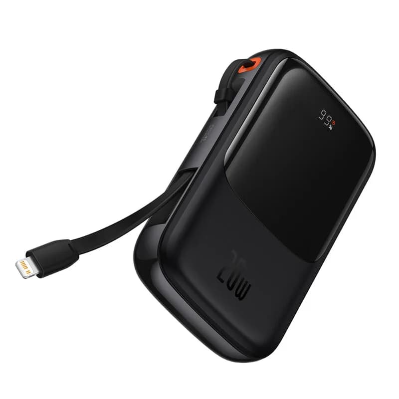 POWER BANK Baseus Qpow Pro Digital Display, 20000mAh, 20W, 1 x cablu integrat Iphone Lightning output, 1 x USB, 1 x USB Type-C, negru, "PPQD040001" - 6932172619671 — miniatură