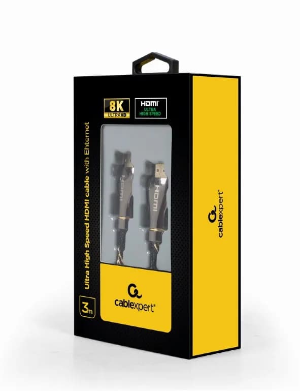 CABLU video GEMBIRD, HDMI (T) la HDMI (T), 3m, HDMI 2.1, premium, conectori auriti, rezolutie maxima 8K (7680 x 4320) la 60 Hz, negru, "CCBP-HDMI8K-3M" — miniatură