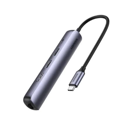 DOCKING Station Ugreen Ultra Slim, "CM418" conectare PC USB Type-C, USB 3.0 x 2|HDMI x 1/4K/30Hz|RJ-45 Gigabit LANx1|USB Type Cx1 PD 100W, aluminiu, gri "10919" -6957303819195