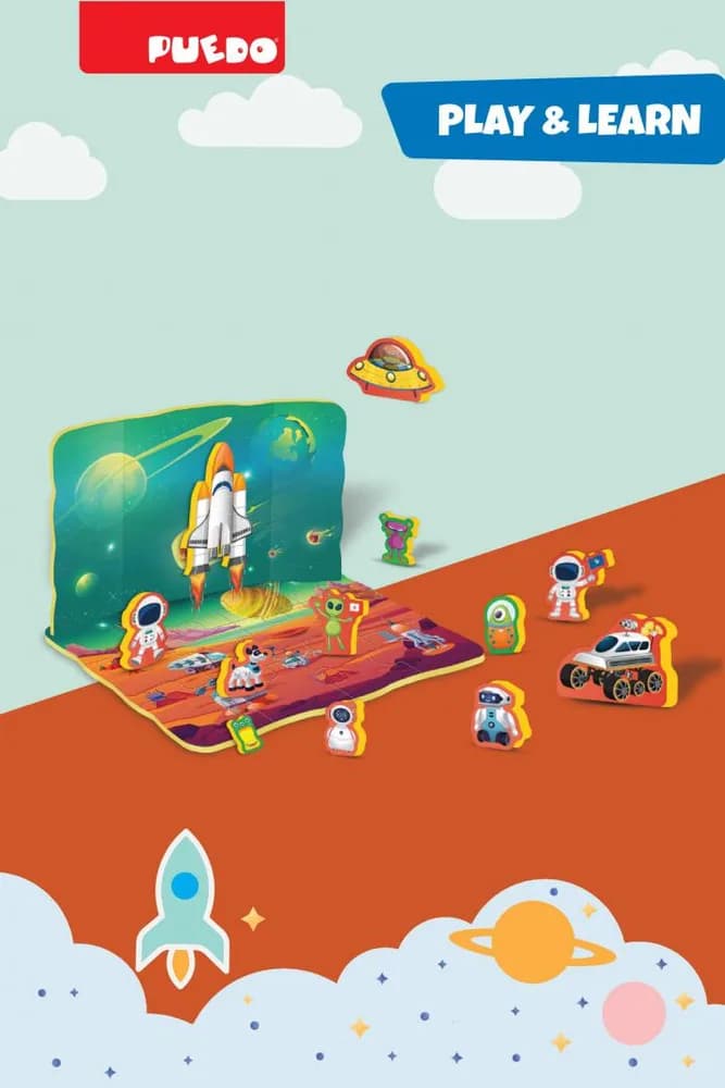 PUZZLE DIN SPUMA EVA, SPATIUL COSMIC, 25 PIESE, PUEDO — miniatură