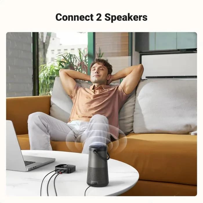 ADAPTOR Bluetooth audio Ugreen, "CM123" acumulator inclus, 1 x jack 3.5mm, 2xRCA output, convertor audio wireless,versiune bluetooth 5.0 A2DP, negru "30445" - 6957303834457 — miniatură