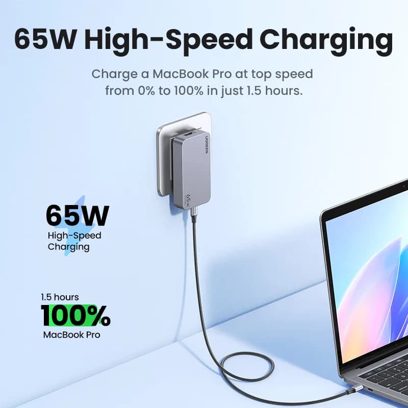 INCARCATOR retea Ugreen Nexode Pro GaN "X753" Quick Charge 65W, ultra-slim, 2 x USB Type-C, 1 x USB, gri "25356" - 6941876223565 — miniatură