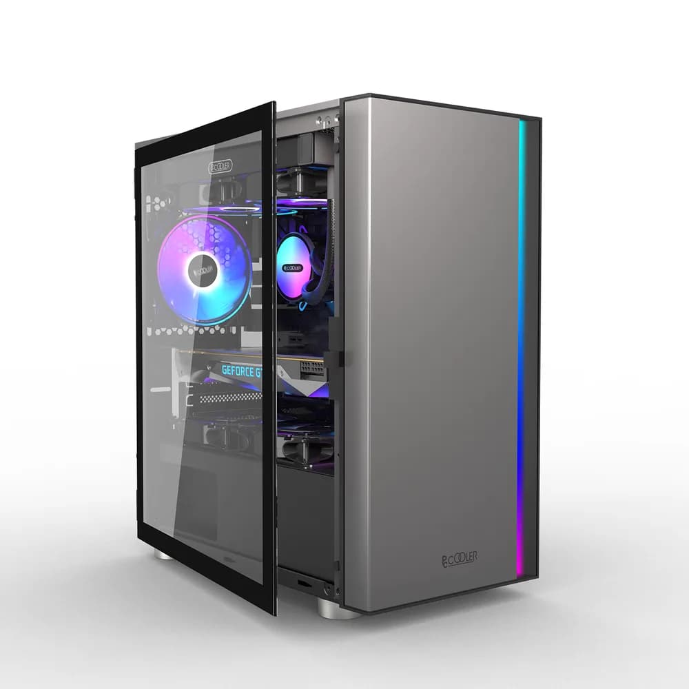CARCASA PCCOOLER, Middle Tower, mATX, ITX, fara sursa, sticla securizata, 1 ventilator inclus ARGB, negru, USB 3.2 gen 1 x 1, USB 2.0 x 2, mic, audio, "LM300G ARGB" — miniatură