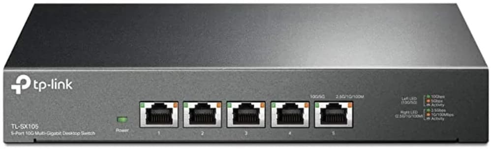 "5-Port 10G Multi-Gigabit Desktop Switch PORT: 5× 10G RJ45 Ports SPEC: Desktop Steel Case FEATURE: Plug and Play"