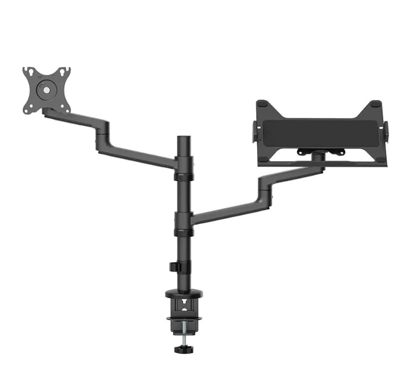 Suport dublu laptop de birou Neomounts DS20-425BL2; pentru display-uri cu diagonale 17"-27", sistem de prindere VESA 75x75~100x100, greutate maxima suportata 8kg, tilt +90°, -30°, swivel 90°, rotate 360°, distanta fata de perete 162-494mm; inaltime reglabila manual 275-555mm; culoare negru. Garantie — miniatură