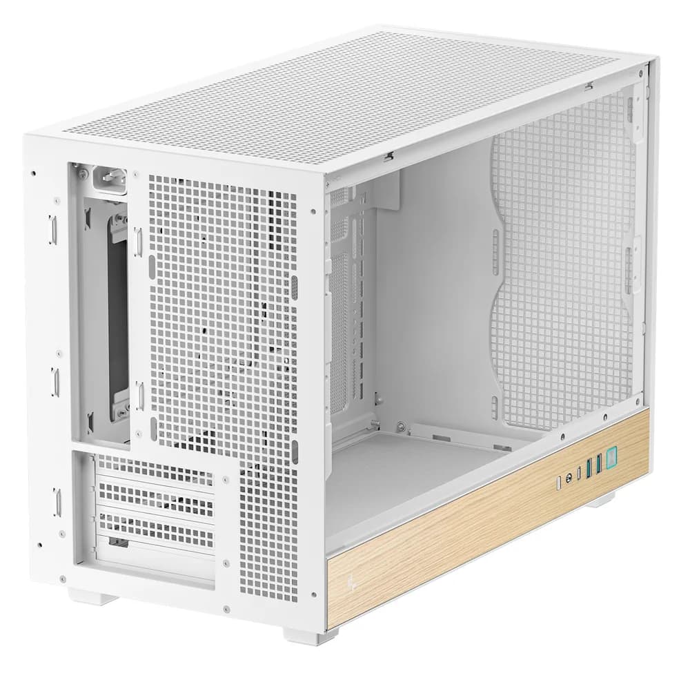 CARCASA DeepCool "CH260 WOOD WH", mini tower, gaming, fara sursa, suporta 6xfan, PSU shroud, USB Type-C x 1, USB 3.1 gen1 x 2, audio+mic, 4 sloturi expansiune, alb, "R-CH260-WHNWM0-G-1" — miniatură