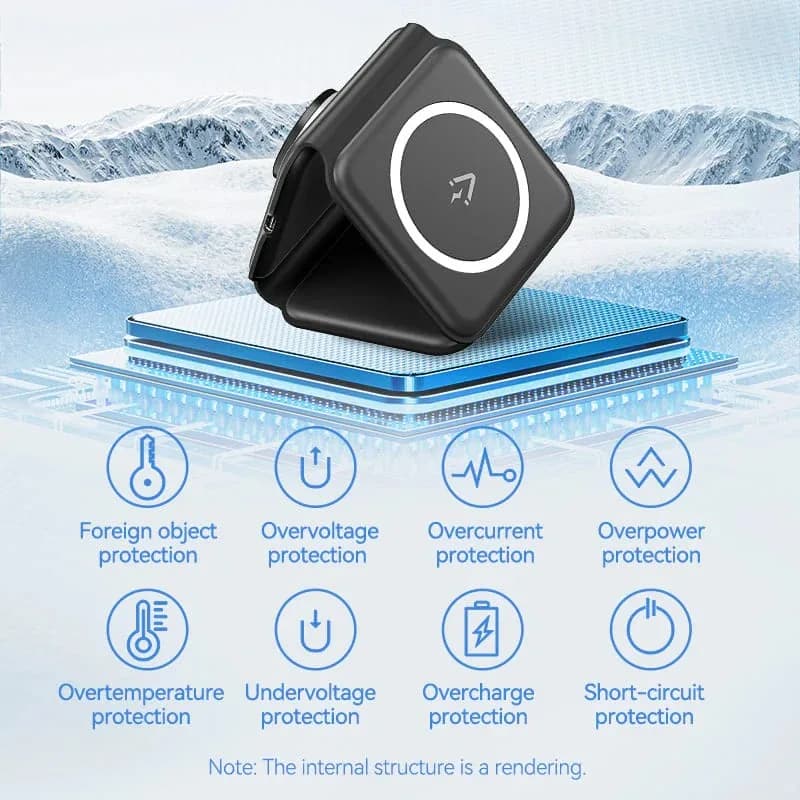 Statie incarcare wireless 3in1 Vention, MagSafe, telefon 15W, ceas 2.5W, casti 5W, fast charge, pliabil, magnetic, lumina LED, 1 x USB-C incarcare, negru, "FGGB0" - 6922794783836 — miniatură