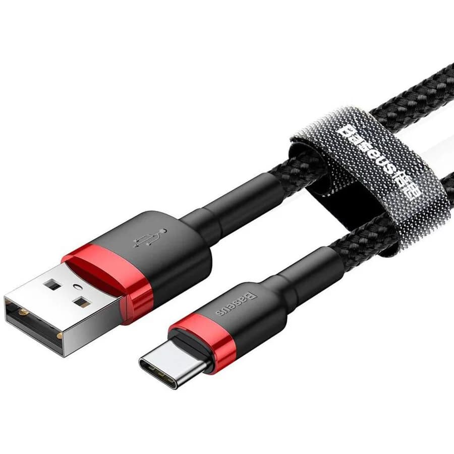 CABLU alimentare si date Baseus Cafule, Fast Charging Data Cable pt. smartphone, USB la USB Type-C 3A, 1m, rosu + negru "CATKLF-B91" - 6953156278219