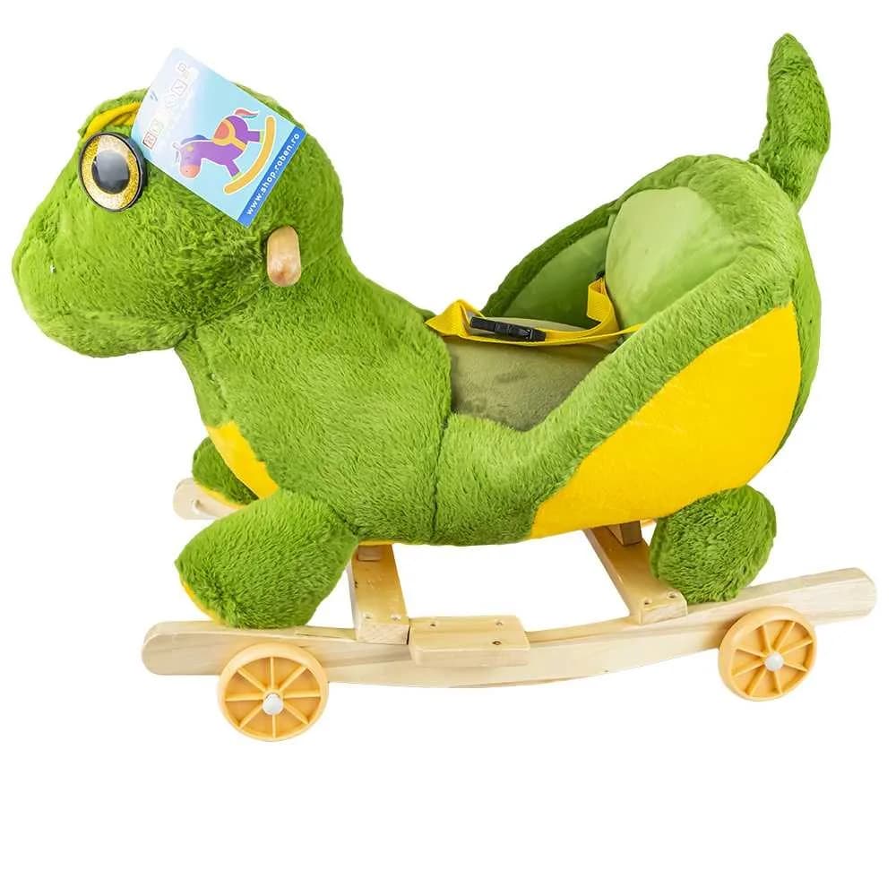 Balansoar pentru bebelusi, Dinozaur, lemn + plus, cu rotile — miniatură