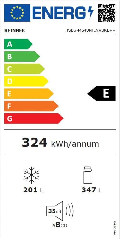 Side by Side HEINNER HSBS-M548NFINVBKE++, No Frost, 548 L, Clasa E, Negru — miniatură