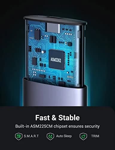 RACK extern Ugreen, "CM400" pt SSD M.2 NVMe/PCIE compatibile cu form factor 2280, 2260, 2242 si 2230, cablu 50 cm USB-C la USB-C, 10Gbps, aluminiu, gri "10902" - 6957303819027 — miniatură