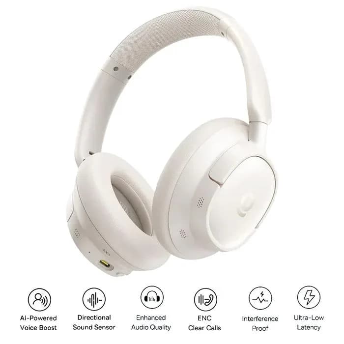 CASTI Baseus Bowie Bass BH1 Lite Wireless Noise Cancelling, over ear, 40mm Dynamic Drivers, autonomie 80 ore, microfon pe casca, conectare prin Bluetooth 6.0, alb "A0203C02" - 6953156299290 — miniatură