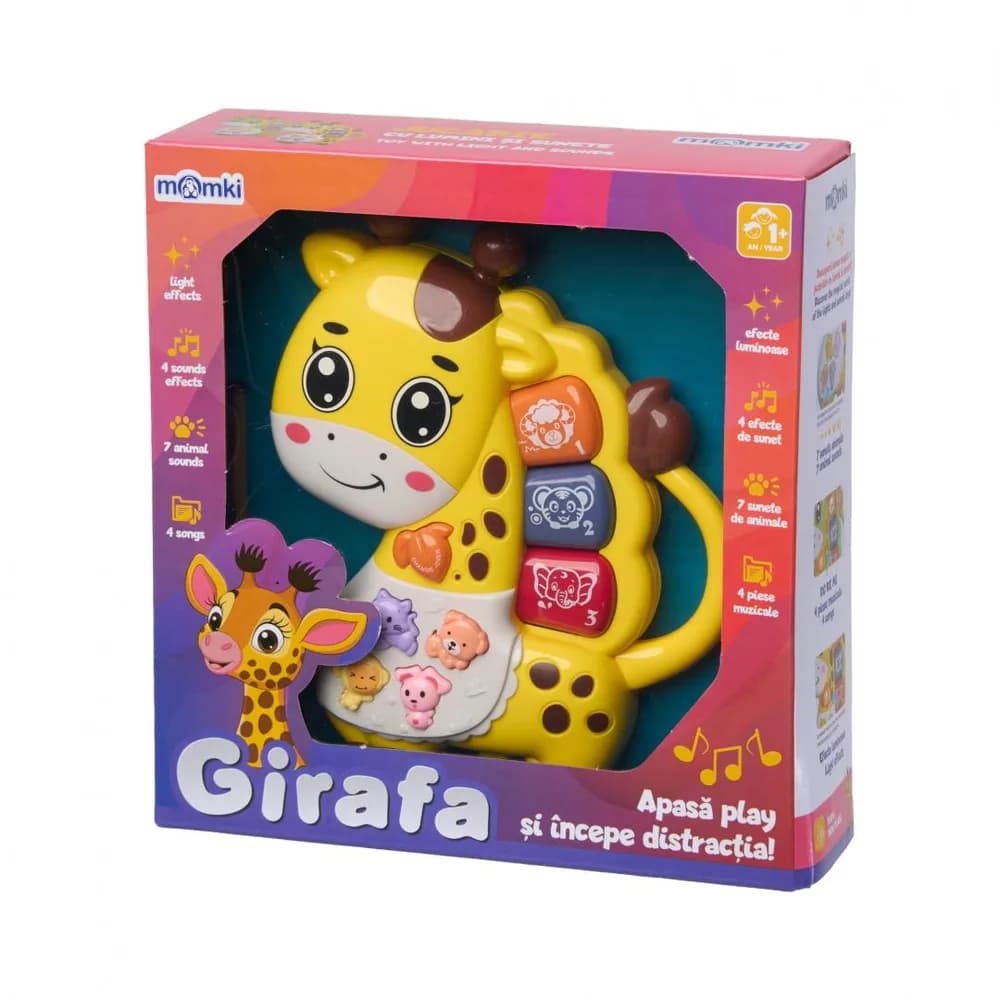 JUCARIE GIRAFA CU LUMINI SI SUNETE, DIVERSE CULORI, MOMKI — miniatură