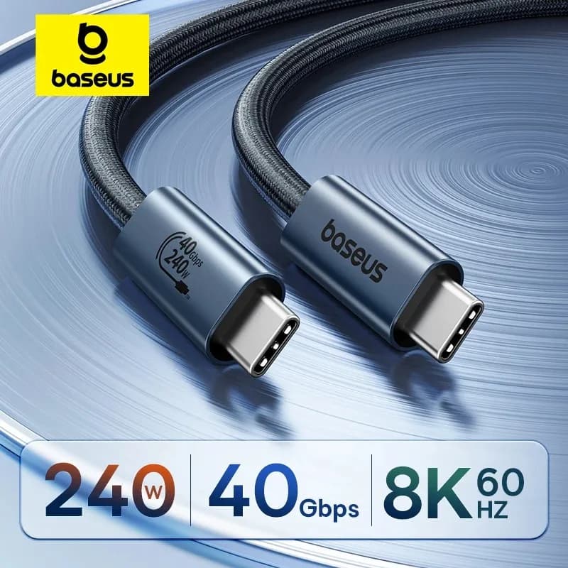 CABLU alimentare si date Baseus Flash Series 2 USB4, Fast Charging Data Cable pt. smartphone, video 8K@60Hz, USB Type-C la USB Type-C 240W, 1m, negru "P10311803111-00" - 6932172648817 — miniatură