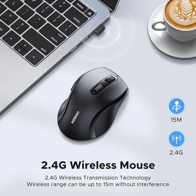 MOUSE Ugreen, "M511" PC sau NB, wireless 2.4GHz, optic, 3/1 butoane/scroll, 1600 dpi, necesita baterii 2 x AAA nu sunt incluse, negru "45012" - 6941876240128 — miniatură