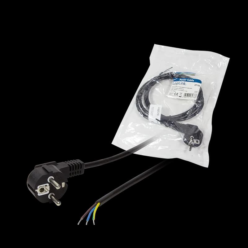CABLU alimentare LOGILINK 1.8m, intrare Schuko, iesire fire fara conector 3 x 0.75mm2, 10A / 2500W, 1.5m, black, "CP135" — miniatură