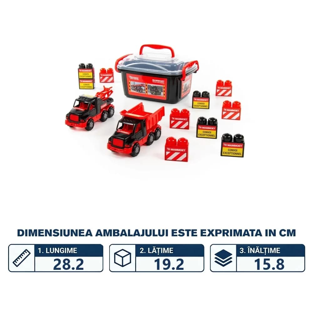 Set masinute si cuburi constructii - Mammoet, 28.5x19.5x15.5 cm, Polesie — miniatură