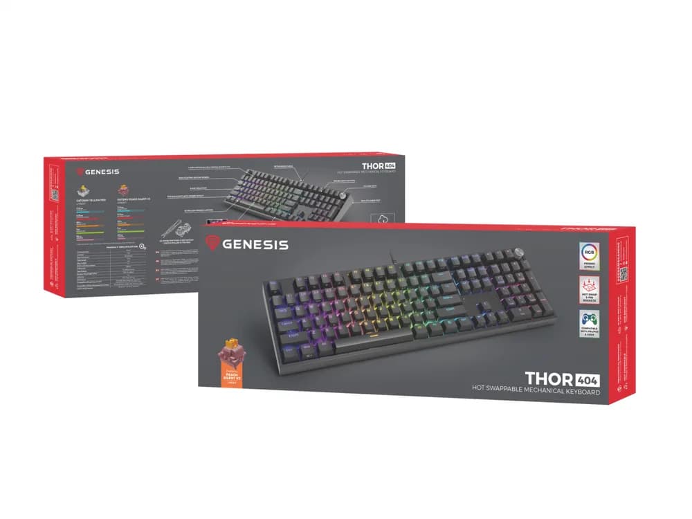 Tastatura Mecanica Gaming Genesis Thor 404, RGB, USB, negru — miniatură