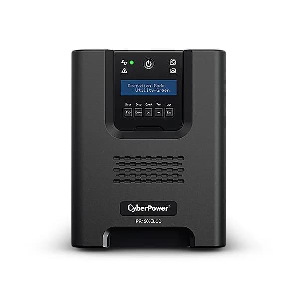 UPS CYBER POWER Line Int. cu Sinusoida Pura,tower, 1500VA/ 1350W,AVR,8xIEC,LCD,1xRBP0023,Backup 4-12 min,incarcare 8h,USB,RS232,GreenP,serie PR "PR1500ELCD" — miniatură