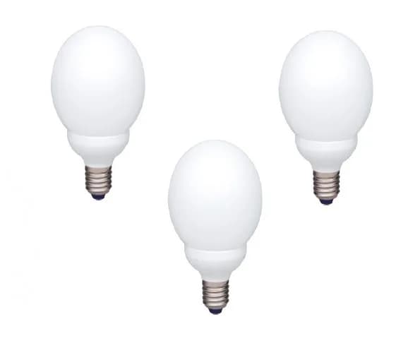 SET 3 becuri fluorescent Panasonic, soclu E27, putere 18W, forma sferic, lumina alb calda, alimentare 220 - 240 V, "EFG18E27HD-3"