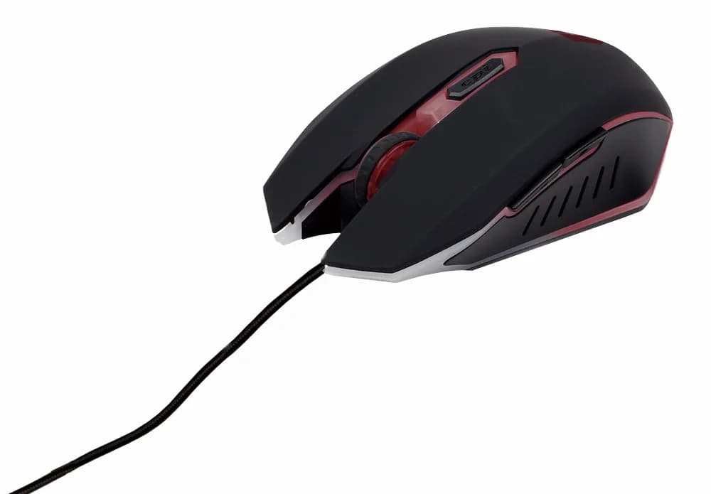 KIT 4-in-1 GEMBIRD, gaming, cu fir, tastatura 104 taste (+ 8 taste multimedia) + mouse 2400dpi 4 butoane + casti cu mic 2x3.5" + pad 300x250mm, USB, black "GGS-UMG4-02" — miniatură
