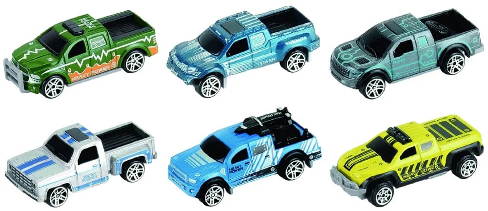 MACHETA DIE CAST, SET 3 CAMIONETE, SCARA 1/64, 7.5CM, DIVERSE MODELE SI CULORI- BLEU, PORTOCALIU, ALBASTRU, TURQUOISE, GALBEN, ROSU, ROZ, VERDE, TURQUOISE, ALB — miniatură
