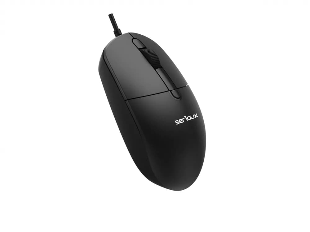 Kit Serioux cu fir, Tastatura: interfata USB, 104 taste, material ABS, US layout, lungime cablu 1.5m PVC, dimensiuni 440*159*25mm, negru, Mouse: interfata USB, 4 butoane, polling rate 125 Hz, rezolutie DPI 1000, lungime cablu 1.5m PVC, dimensiuni 109*61*37mm, negru — miniatură