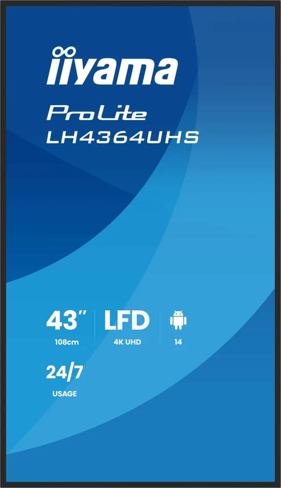 IIYAMA LFD LH4364UHS-B1AG 43 UHD VA 3840 x 2160 60Hz 500 cd 4000:1 6.5ms Android 14OS iiSignage2 (CMS/DMS), iiShare, iiControl, Landscape and Portrait, Speakers 2x 10W, 2x HDMI, 1x USB-C, 15W PD, USB 2.0 x2, WiFi, LAN "LH4364UHS-B1AG" ( 7 — miniatură
