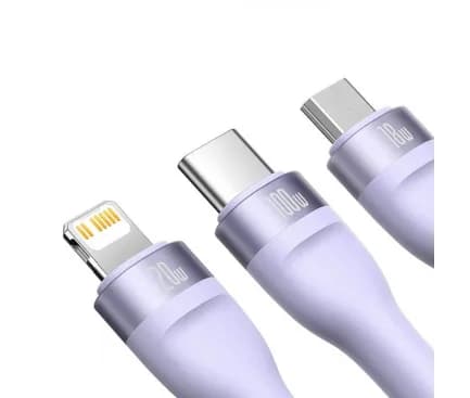 CABLU alimentare si date Baseus Flash Series II One-for-three, pt. smartphone, USB si USB Type-C la Micro-USB+Lightning+USB Type-C 100W, 1.2m, violet "CASS030105" - 6932172608767 — miniatură