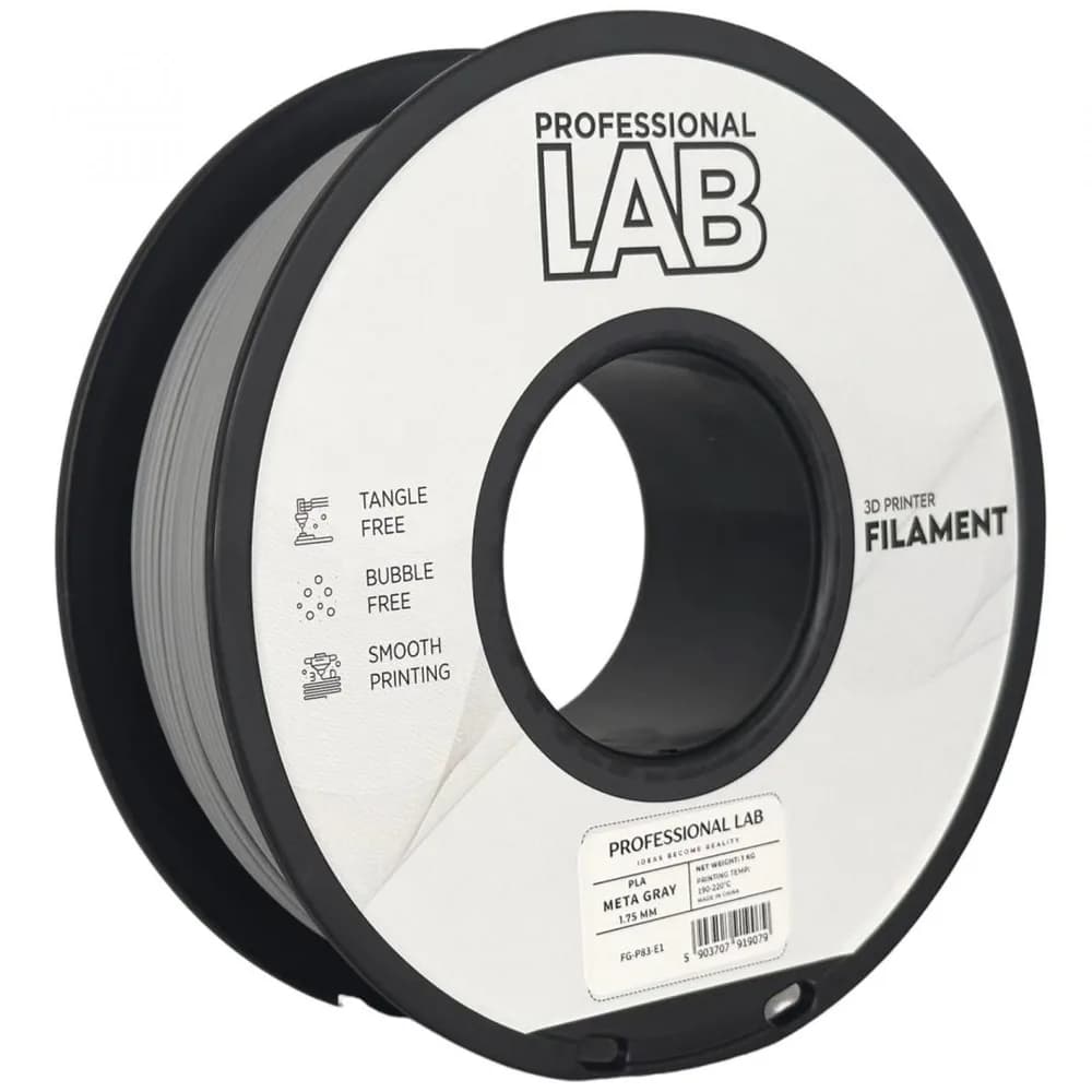 PROF. LAB 3D FILAMENT 1KG PLA META GRAY, Diametru: 1.75mm, Greutate: 1kg, Temperatura duza: 185C – 215C, Temperatura platforma printare: 25C – 60C, Culoare: Meta Gray. — miniatură