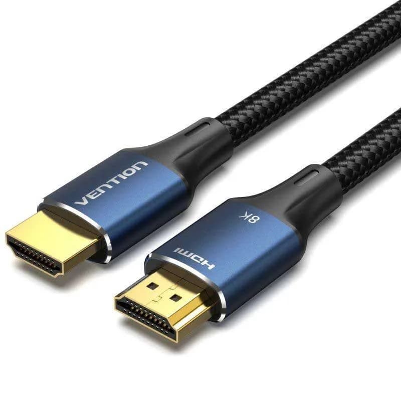 Cablu video Vention, HDMI(T) la HDMI(T), 1.5m, rezolutie maxima 8K la 60Hz/4K la 120Hz, conectori auriti, cupru/argint, bumbac braided, albastru, "ALGLG" - 6922794765245 — miniatură