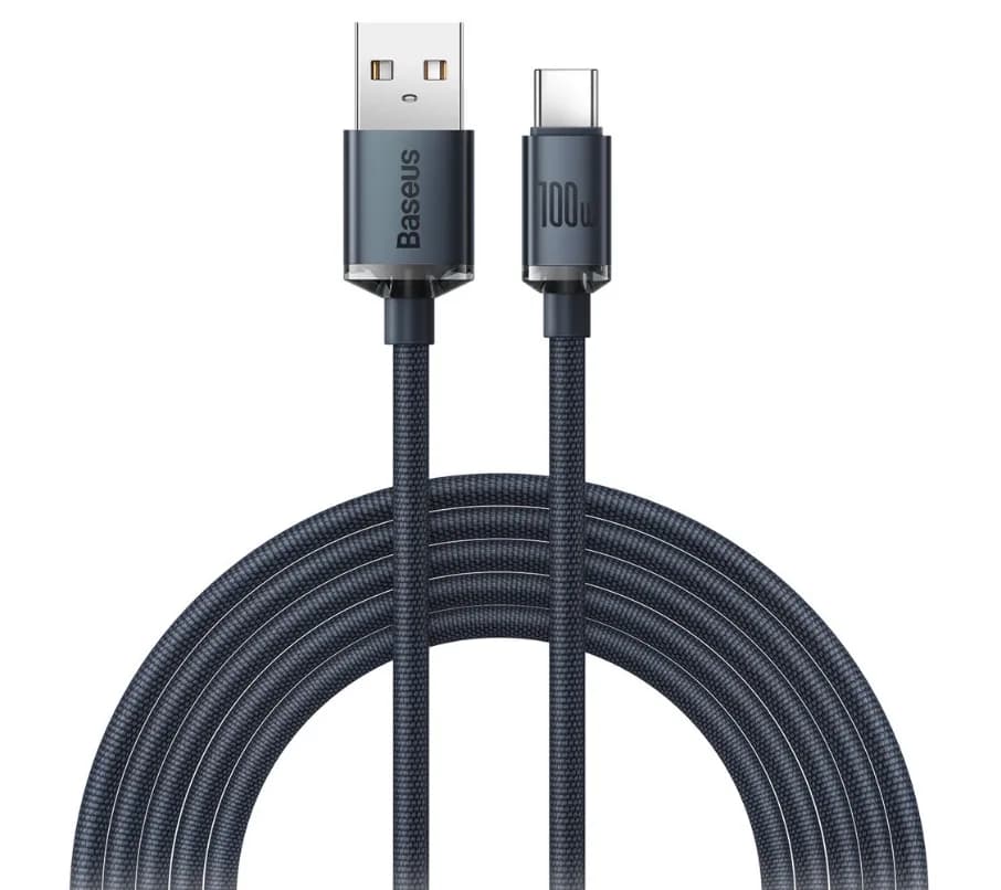 CABLU alimentare si date Baseus Crystal Shine, Fast Charging Data Cable pt. smartphone, USB la USB Type-C 100W, 2m, braided, negru