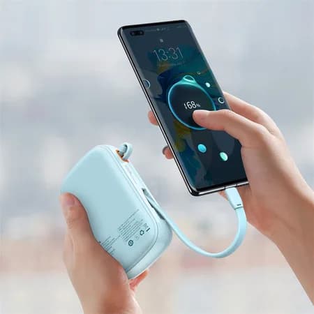 POWER BANK Baseus Qpow2 Digital Display, 20000mAh, 22.5W, 2 x USB Type-C output/input, 1 x Lightning, 1 x USB, include cablu USB la USB Type-C 30cm, albastru "PPQD030103" - 6932172618179 — miniatură