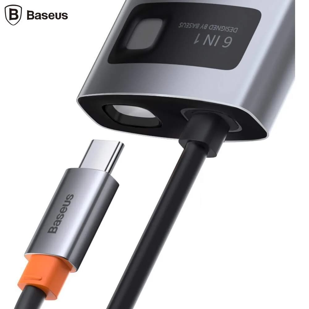 DOCKING Station Baseus Metal Gleam,conec PC USB-C, USB 3.0x3, RJ-45 Gigabit LANx1, USB-Cx1 PD 100W 5V/9V/14.5V/20V 5A (Max.), HDMIx1/4K/30Hz,gri "CAHUB-CW0G" - 6953156204645 — miniatură