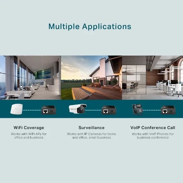 INJECTOR PoE TP-LINK 2 porturi Gigabit, compatibil IEEE 802.3af, alimentare 5V/12V, carcasa plastic, "PoE150S" — miniatură