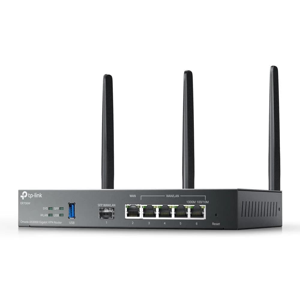 "Omada AX3000 Wi-Fi 6 Gigabit VPN Router PORT: 1× Gigabit SFP WAN/LAN Port, 1× Gigabit RJ45 WAN Port, 4× Gigabit WAN/LAN RJ45 Ports, 1× USB 3.0 SPEED: 574Mbps at 2.4 GHz + 2402 Mbps at 5 GHz (HE160) FEATURE: Integration with Omada SDN Controller, Support SSL VPN, OpenVPN and Wireguard/ IPsec/ PPTP/ — miniatură