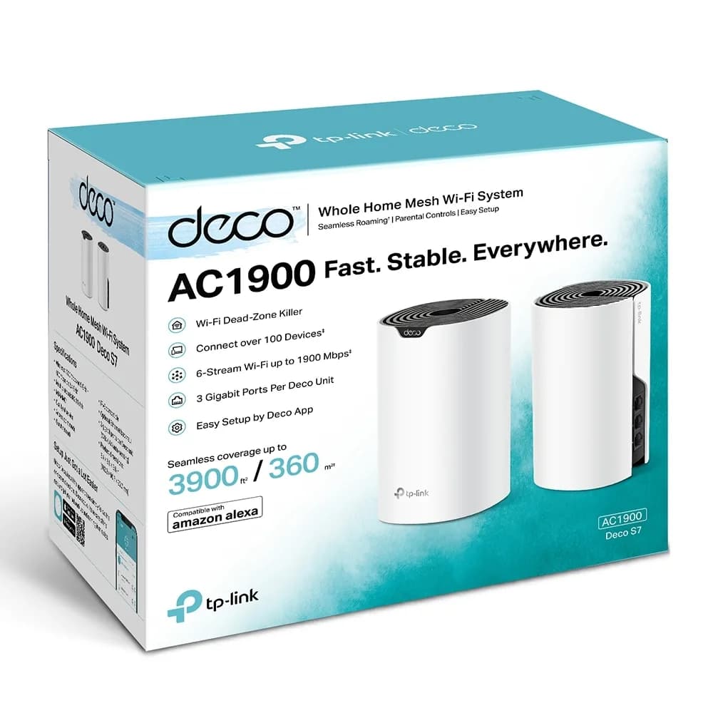 MESH TP-LINK, wireless, router AC1900, pt interior, 1900 Mbps, port LAN, WAN, 2.4 GHz | 5 GHz, antena interna x 3, standard 802.11ac, "Deco S7(2-pack)" — miniatură