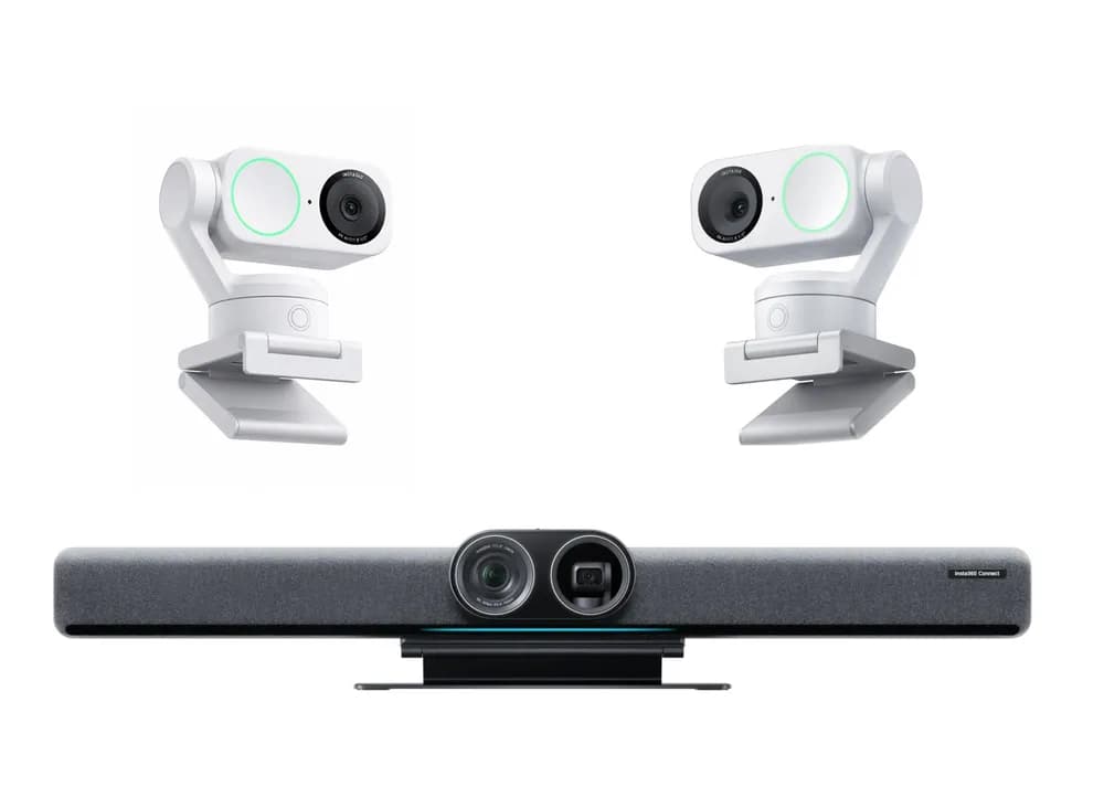 Pachet videoconferință Insta360 Connect + 2x Link 2 alb – 4K AI, pentru săli medii și mari de conferință