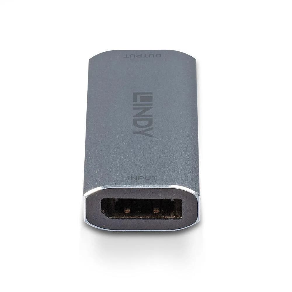 Adaptor Lindy DisplayPort 1.4 Repeater, latime de banda suportata 32.4 Gbps, rezolutie maxima 7680x4320@60Hz 4:4:4 8bit, material aluminiu, gri — miniatură