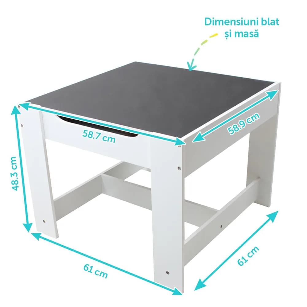 Set masuta si 2 scaune pentru copii, alb MDF, U-Grow — miniatură